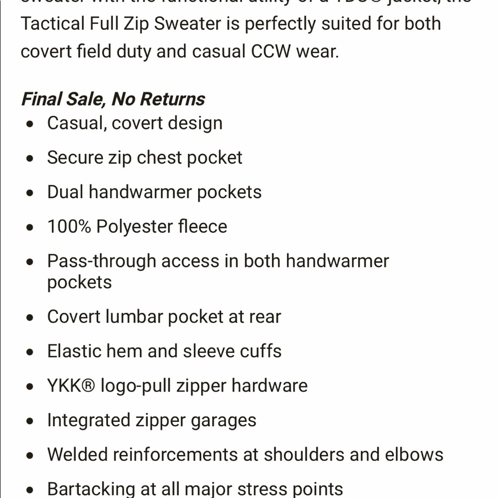 TACTICAL FULL ZIPPER SWEATER - Picture 11 of 11